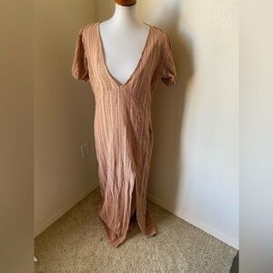 Jen’s Pirate Booty Women’s Dress Beige Size Large Lace Deep V Neck Maxi